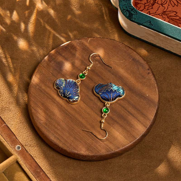 Buddha Stones Song Brocade Blue Shell-Shaped Prosperity Green Bead Teardrop Earrings - image 3