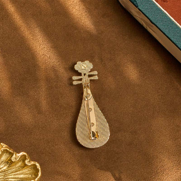 Buddha Stones Song Brocade Handcrafted Guqin-shaped Floral Harmony New Chinese Brooch - image 5