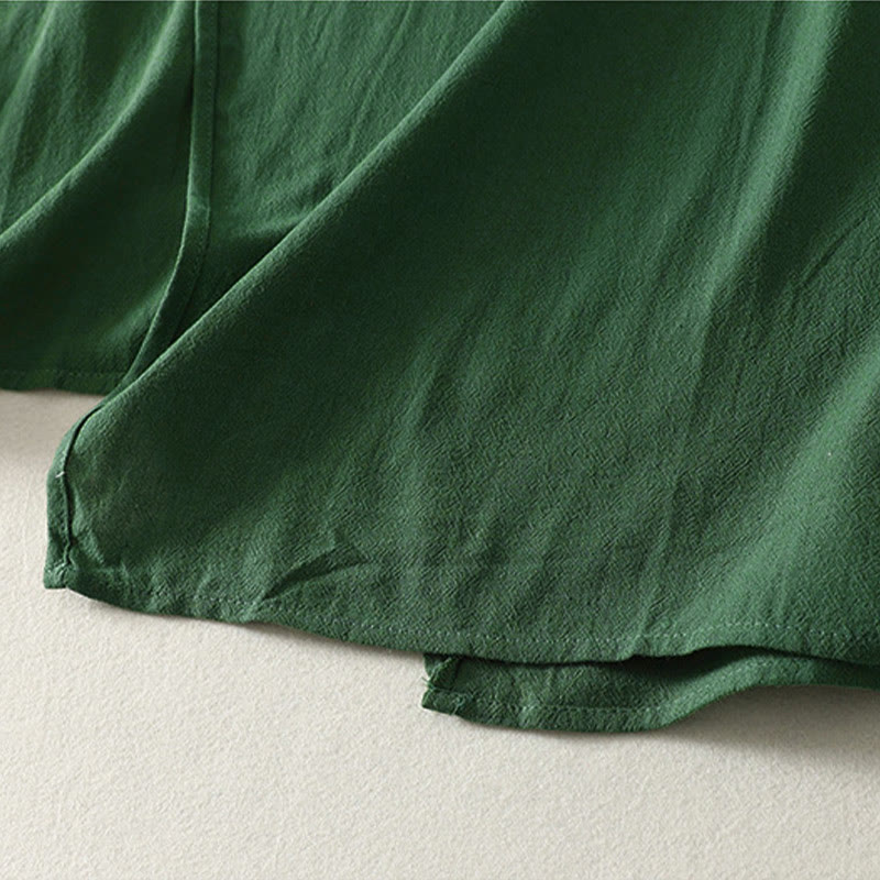 Buddha Stones Summer Solid Green Mandarin Collar Side Slit Women's Sleeveless Dress - image 7
