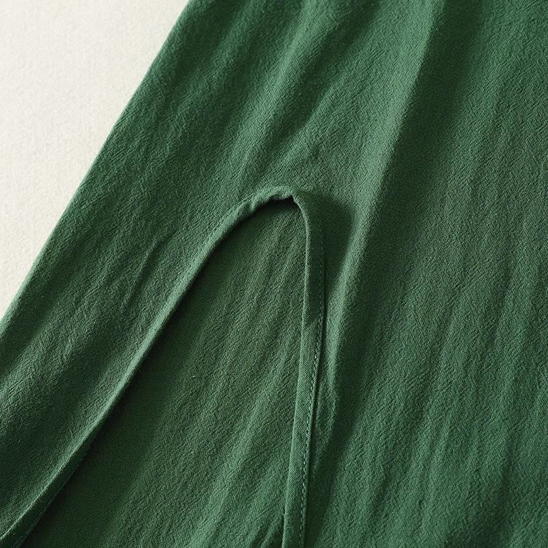 Buddha Stones Summer Solid Green Mandarin Collar Side Slit Women's Sleeveless Dress - image 6