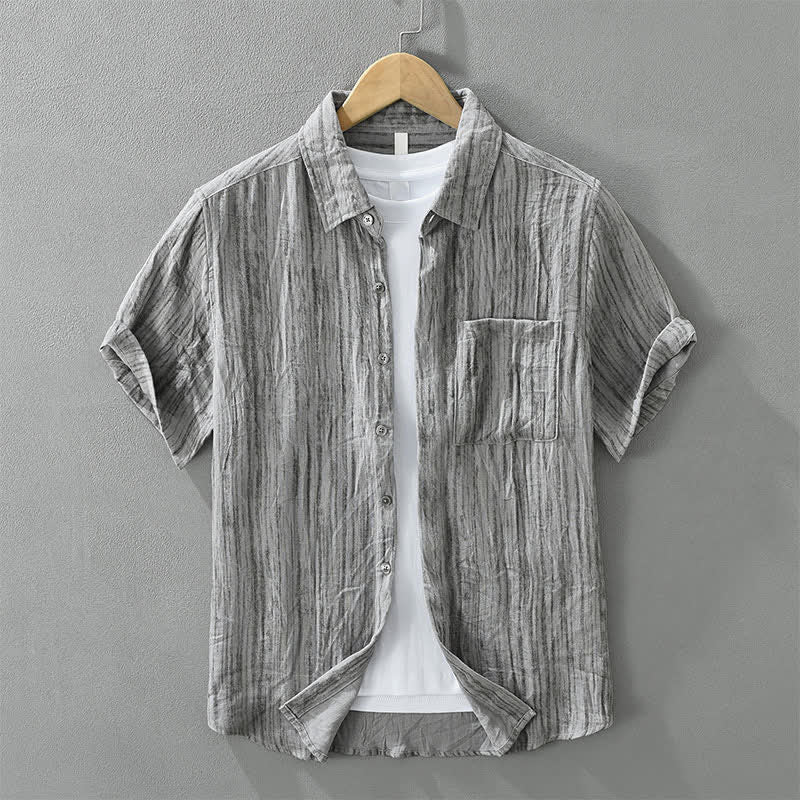 Buddha Stones Summer Casual Minimalist Button-Up Striped Men's Short Sleeve Shirts With Decorative Pocket - Silver - US/UK/AU42，EU52 (3XL) - image 0