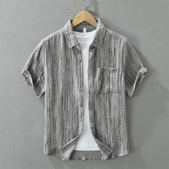 Buddha Stones Summer Casual Minimalist Button-Up Striped Men's Short Sleeve Shirts With Decorative Pocket - Silver - US/UK/AU42，EU52 (3XL) - image 0