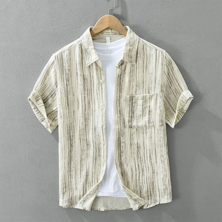 Buddha Stones Summer Casual Minimalist Button-Up Striped Men's Short Sleeve Shirts With Decorative Pocket - Wheat - US/UK/AU42，EU52 (3XL) - image 1