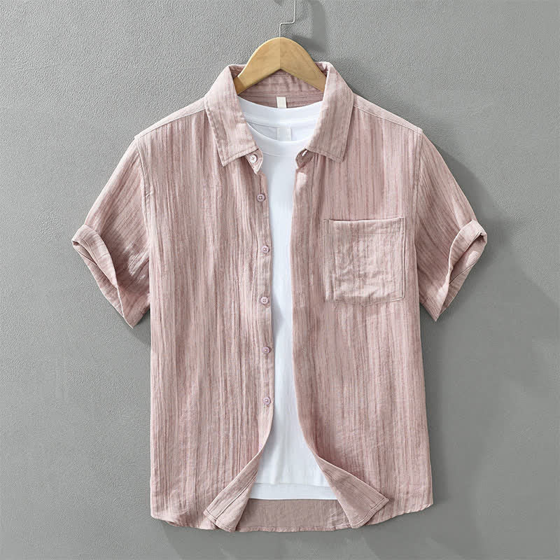 Buddha Stones Summer Casual Minimalist Button-Up Striped Men's Short Sleeve Shirts With Decorative Pocket - RosyBrown - US/UK/AU42，EU52 (3XL) - image 13