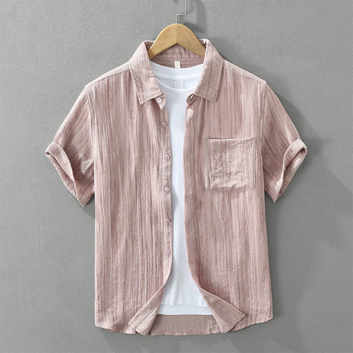 Buddha Stones Summer Casual Minimalist Button-Up Striped Men's Short Sleeve Shirts With Decorative Pocket - RosyBrown - US/UK/AU42，EU52 (3XL) - image 13