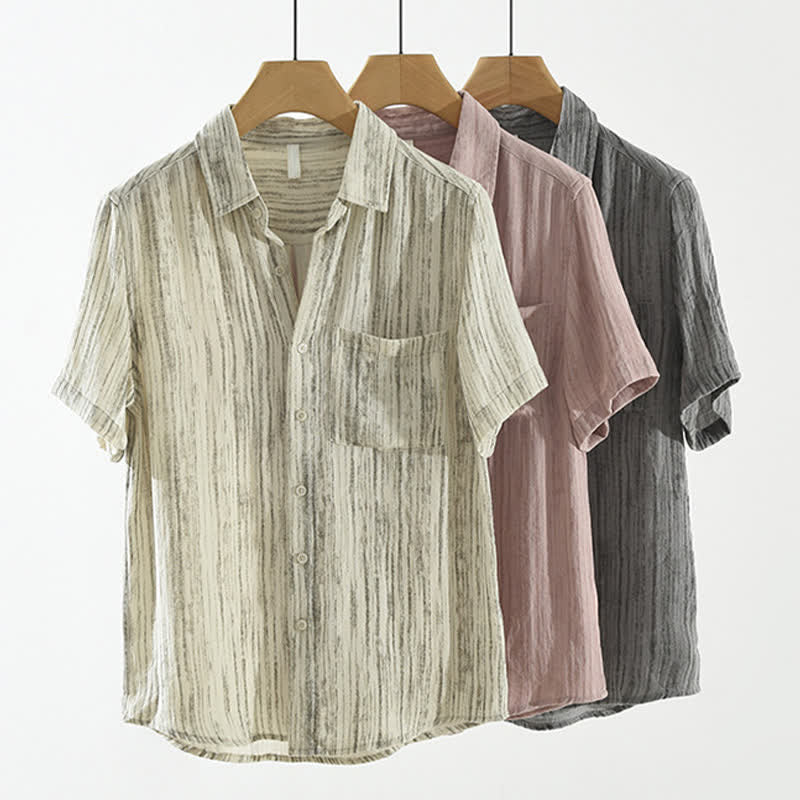 Buddha Stones Summer Casual Minimalist Button-Up Striped Men's Short Sleeve Shirts With Decorative Pocket - image 14