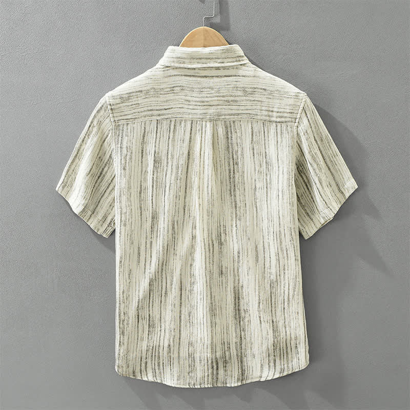 Buddha Stones Summer Casual Minimalist Button-Up Striped Men's Short Sleeve Shirts With Decorative Pocket - image 2