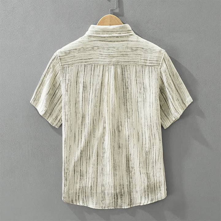 Buddha Stones Summer Casual Minimalist Button-Up Striped Men's Short Sleeve Shirts With Decorative Pocket - image 2