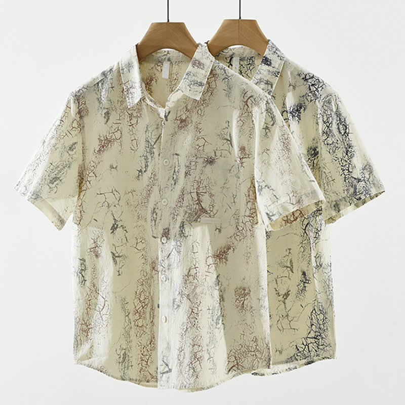 Buddha Stones Summer Casual Abstract Crack Pattern Button-Up Patch Pocket Men's Short Sleeve Shirts - image 13