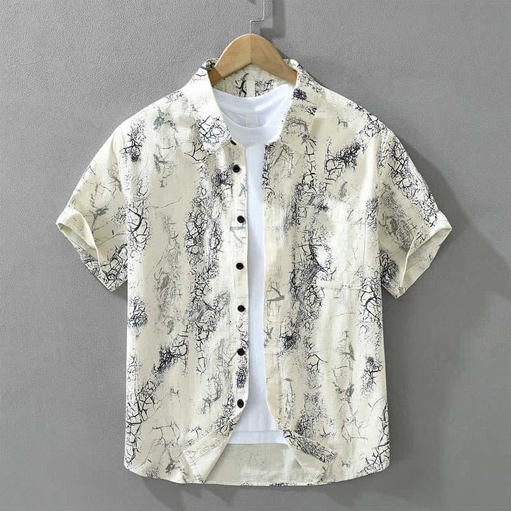 Buddha Stones Summer Casual Abstract Crack Pattern Button-Up Patch Pocket Men's Short Sleeve Shirts - Cornsilk - US/UK/AU42，EU52 (3XL) - image 0