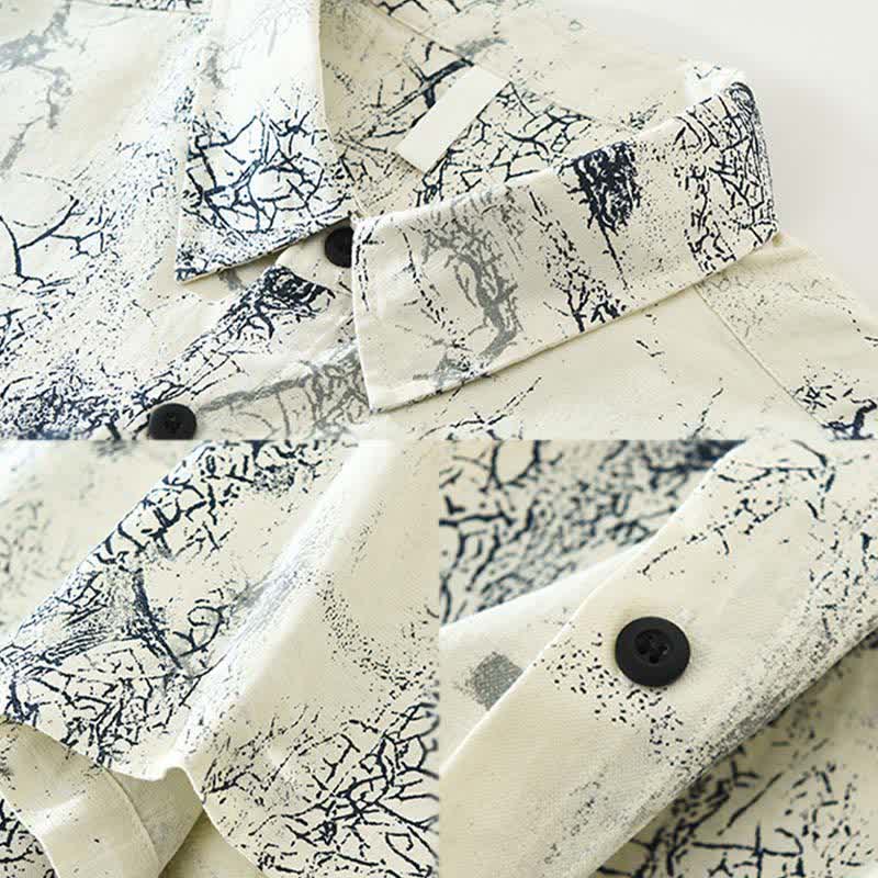 Buddha Stones Summer Casual Abstract Crack Pattern Button-Up Patch Pocket Men's Short Sleeve Shirts - image 3