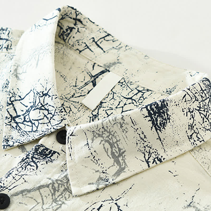 Buddha Stones Summer Casual Abstract Crack Pattern Button-Up Patch Pocket Men's Short Sleeve Shirts - image 4