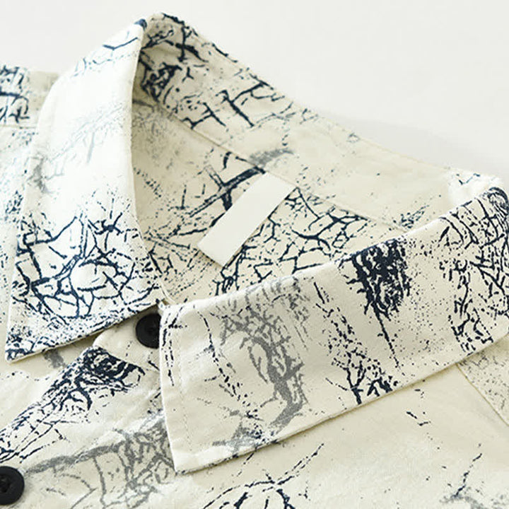 Buddha Stones Summer Casual Abstract Crack Pattern Button-Up Patch Pocket Men's Short Sleeve Shirts - image 4