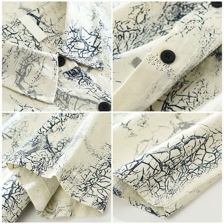 Buddha Stones Summer Casual Abstract Crack Pattern Button-Up Patch Pocket Men's Short Sleeve Shirts - image 2
