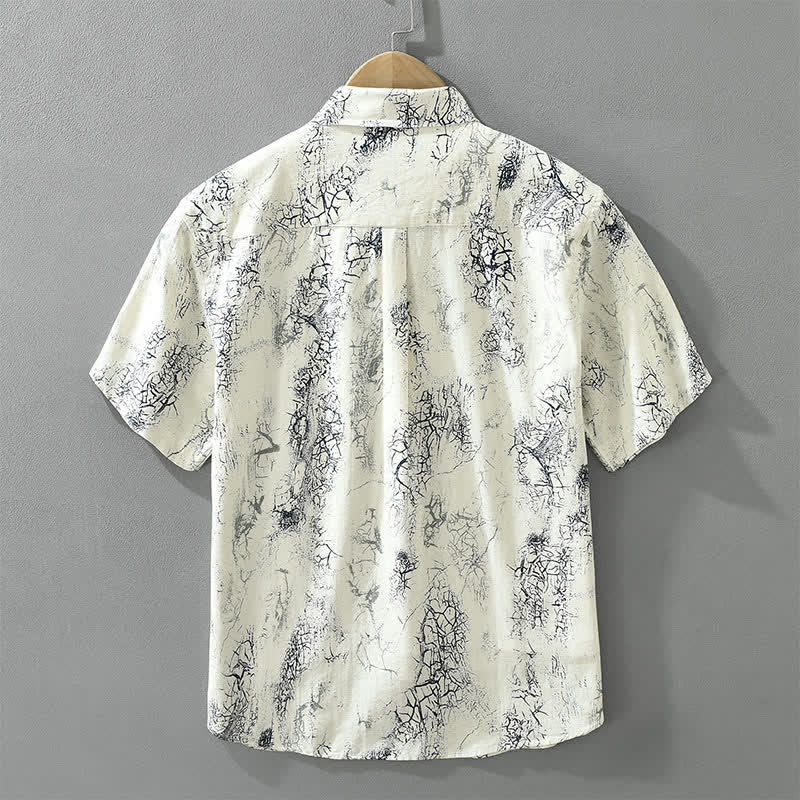 Buddha Stones Summer Casual Abstract Crack Pattern Button-Up Patch Pocket Men's Short Sleeve Shirts - image 1