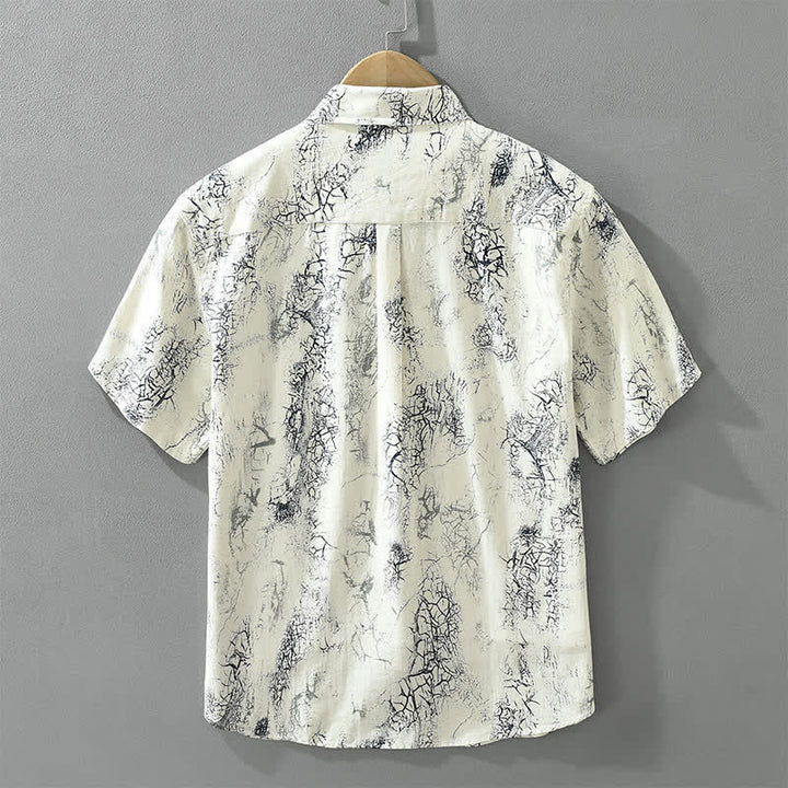 Buddha Stones Summer Casual Abstract Crack Pattern Button-Up Patch Pocket Men's Short Sleeve Shirts - image 1