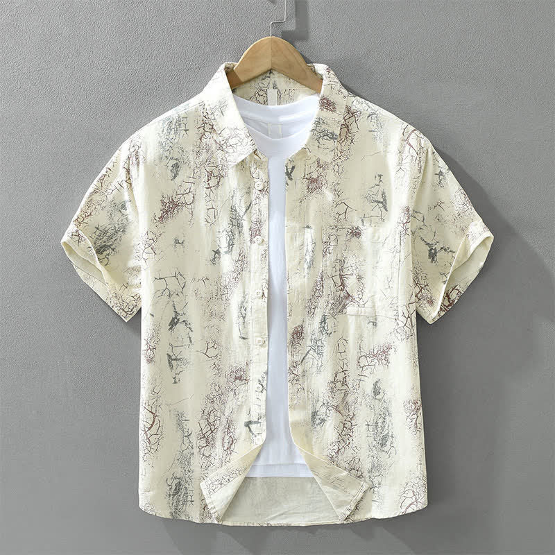 Buddha Stones Summer Casual Abstract Crack Pattern Button-Up Patch Pocket Men's Short Sleeve Shirts - Beige - US/UK/AU42，EU52 (3XL) - image 12