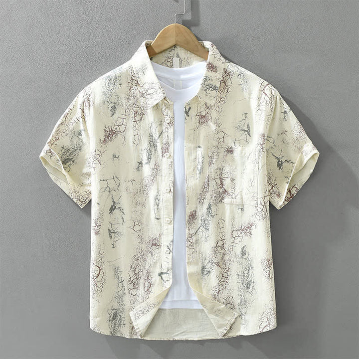 Buddha Stones Summer Casual Abstract Crack Pattern Button-Up Patch Pocket Men's Short Sleeve Shirts - Beige - US/UK/AU42，EU52 (3XL) - image 12