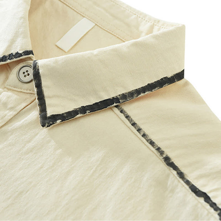 Buddha Stones Summer Casual Vintage Line Design Button-Up Solid Men's Short Sleeve Shirts - image 4