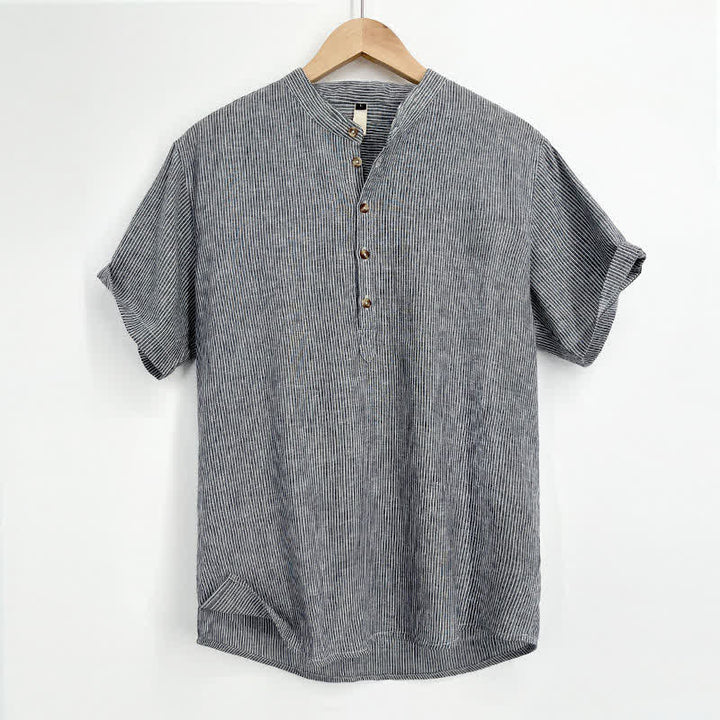 Buddha Stones Summer Half Button Fine Striped Men's Short Sleeve Shirts - LightSteelBlue - US/UK/AU44，EU54 (4XL) - image 11