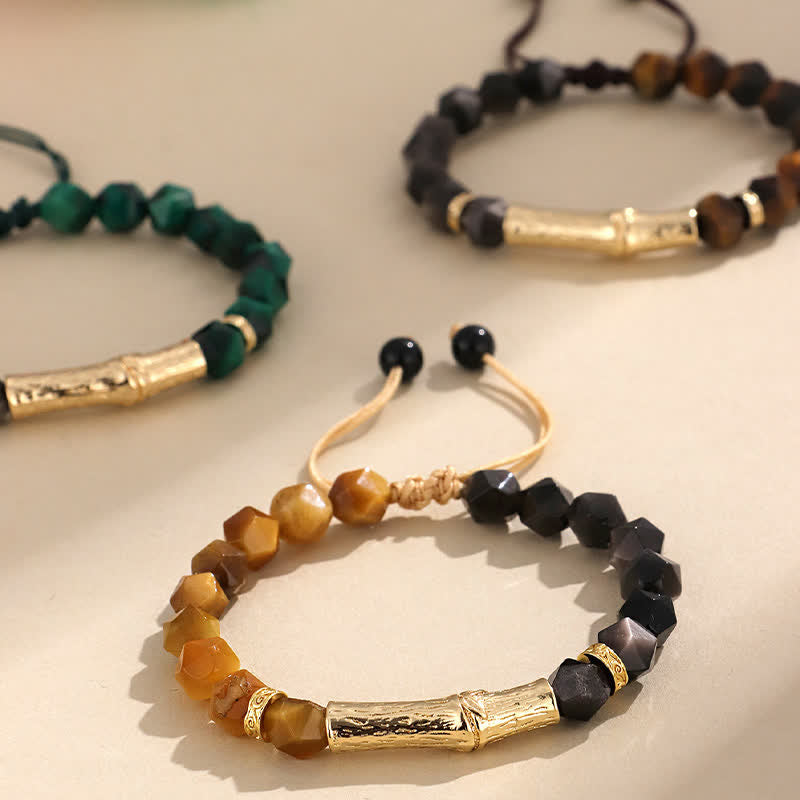 Buddha Stones Tiger Eye Silver Sheen Obsidian Bamboo Growth Faceted Bracelet - image 12