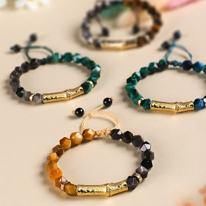 Buddha Stones Tiger Eye Silver Sheen Obsidian Bamboo Growth Faceted Bracelet - image 13