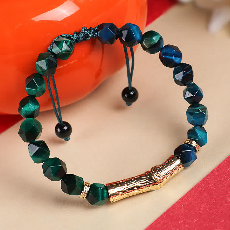 Buddha Stones Tiger Eye Silver Sheen Obsidian Bamboo Growth Faceted Bracelet - image 9
