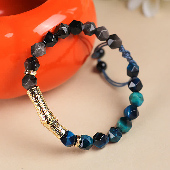 Buddha Stones Tiger Eye Silver Sheen Obsidian Bamboo Growth Faceted Bracelet - image 8