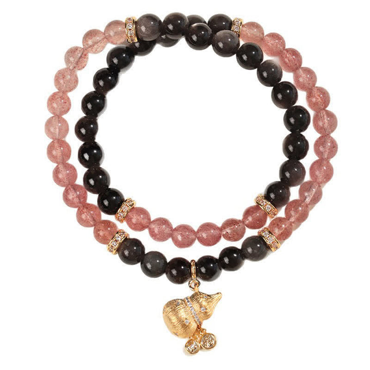 Buddha Stones Strawberry Quartz Gold-Wire Gourd Love Blessing Wrap Bracelet - image 7