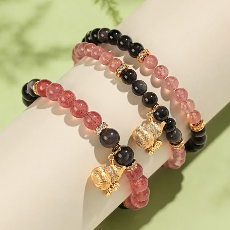 Buddha Stones Strawberry Quartz Gold-Wire Gourd Love Blessing Wrap Bracelet - image 3