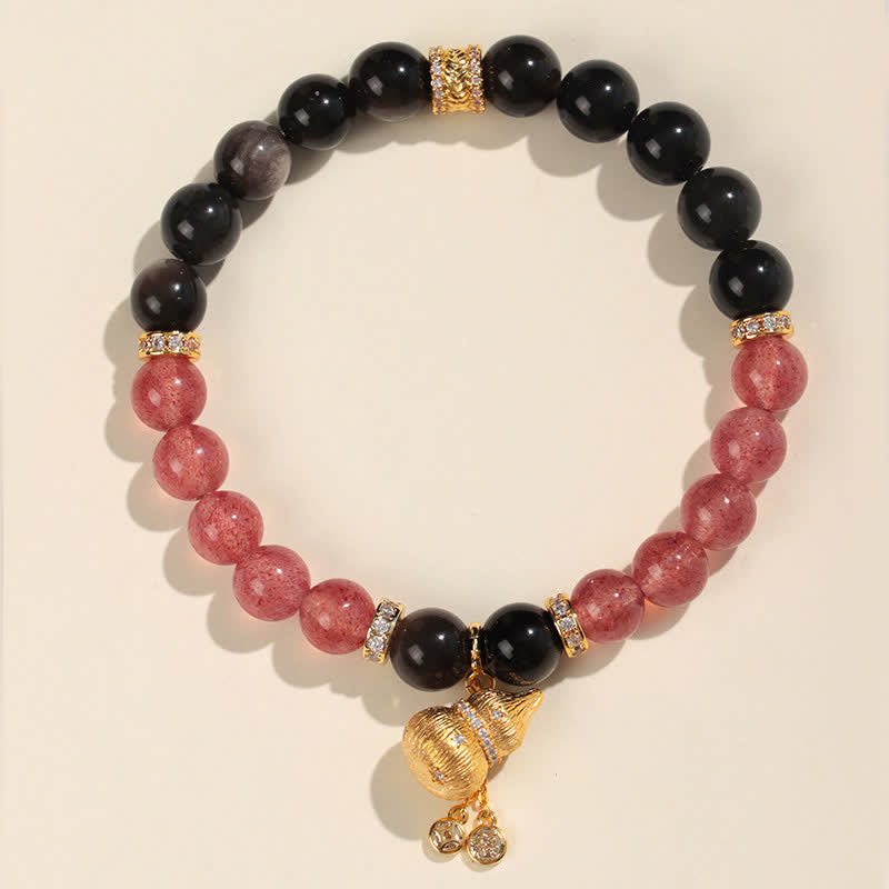 Buddha Stones Strawberry Quartz Gold-Wire Gourd Love Blessing Wrap Bracelet - Single Wrap Bracelet - Strawberry Quartz(Love ♥ Healing) - image 0