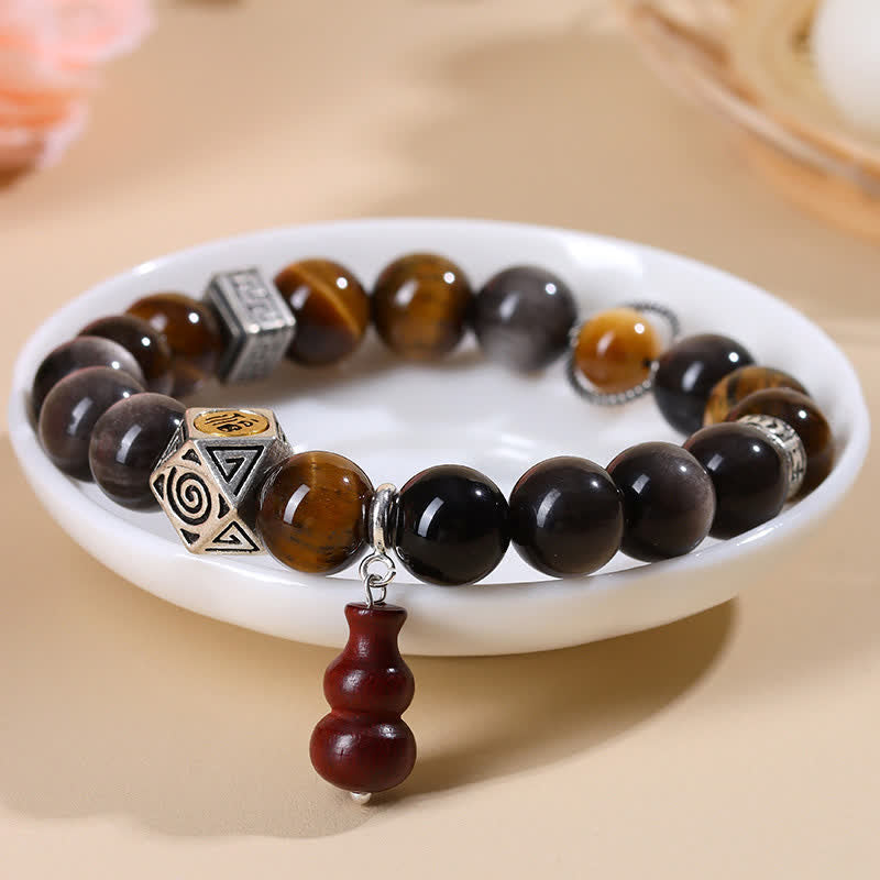 Buddha Stones Silver Sheen Obsidian Grounding Fu Character Gourd Bracelet - image 2