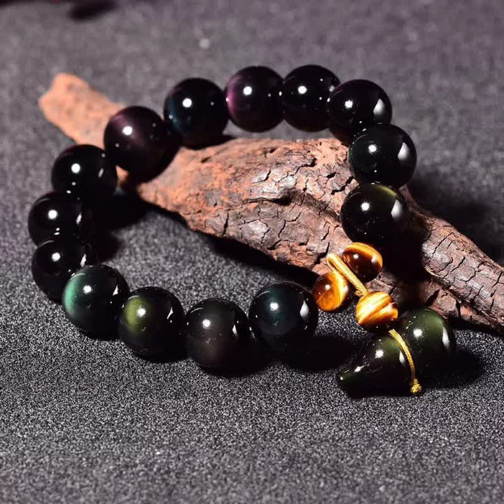 Buddha Stones Rainbow Obsidian Gourd Protection Vintage Chinese Bracelet - image 0