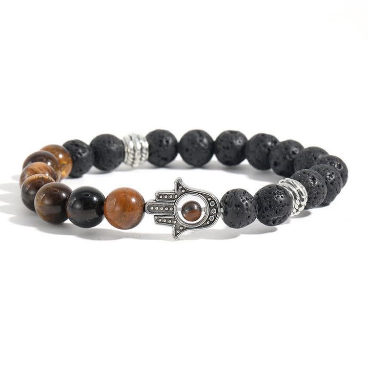 Buddha Stones Lava Rock Hamsa Palm Protection Handcrafted Round Bracelet - Tiger Eye & Lava Rock - image 11