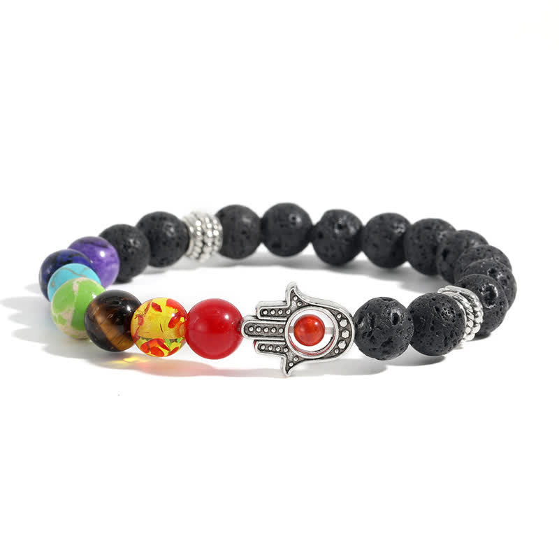 Buddha Stones Lava Rock Hamsa Palm Protection Handcrafted Round Bracelet - Multicolor Stone & Lava Rock - image 7