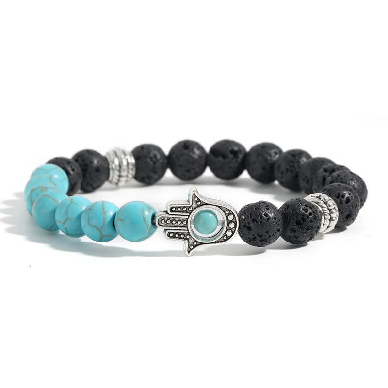 Buddha Stones Lava Rock Hamsa Palm Protection Handcrafted Round Bracelet - image 10