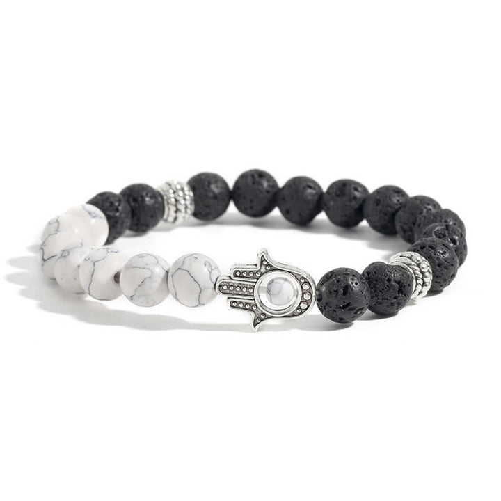 Buddha Stones Lava Rock Hamsa Palm Protection Handcrafted Round Bracelet - Turquoise & Lava Rock - image 1