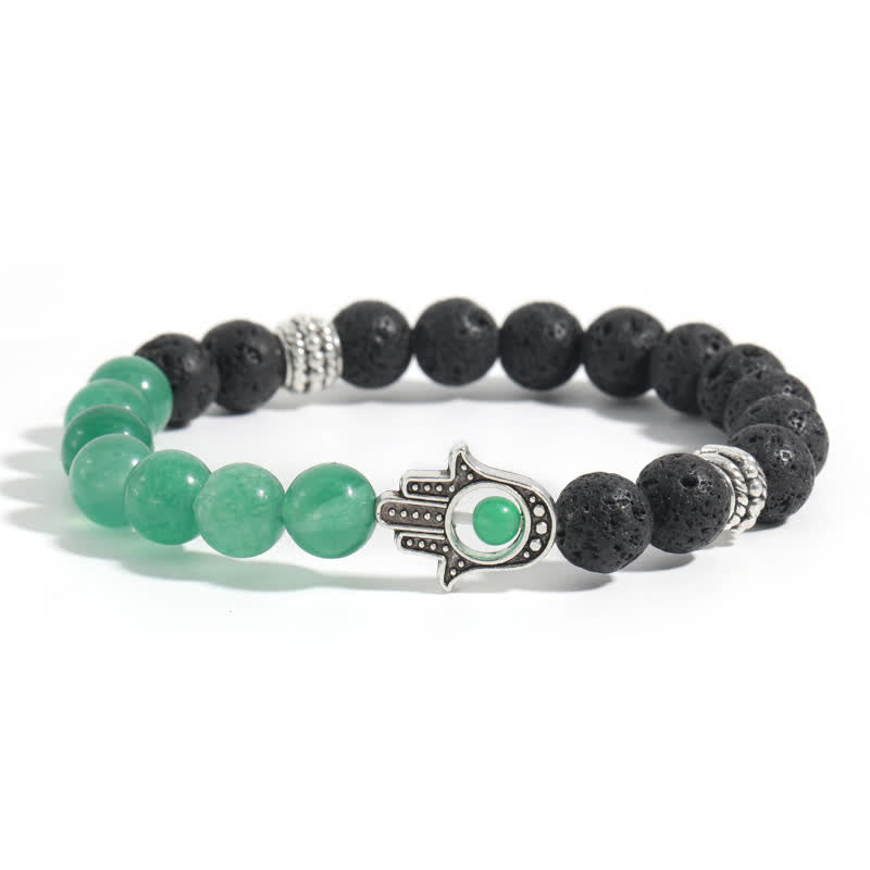 Buddha Stones Lava Rock Hamsa Palm Protection Handcrafted Round Bracelet - Green Aventurine & Lava Rock - image 12