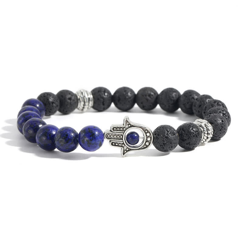 Buddha Stones Lava Rock Hamsa Palm Protection Handcrafted Round Bracelet - Imitation Lapis & Lava Rock - image 13