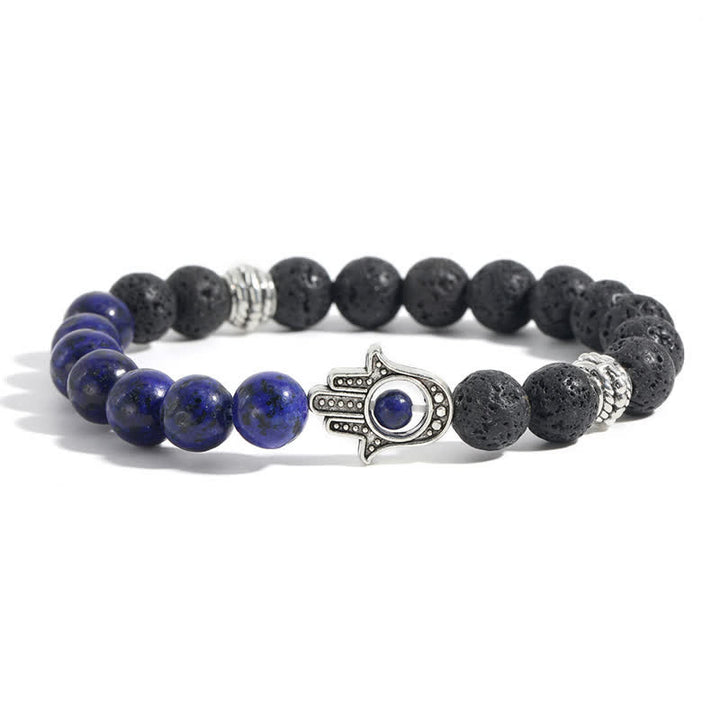 Buddha Stones Lava Rock Hamsa Palm Protection Handcrafted Round Bracelet - Imitation Lapis & Lava Rock - image 13