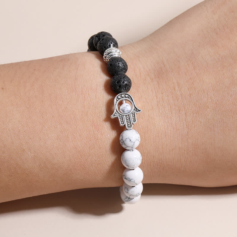 Buddha Stones Lava Rock Hamsa Palm Protection Handcrafted Round Bracelet - image 17