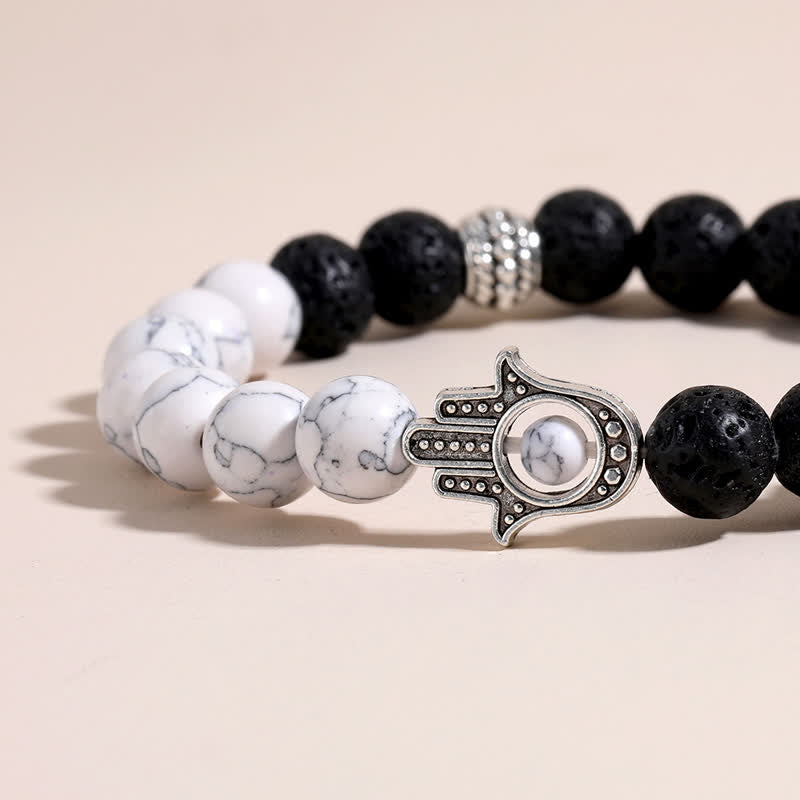 Buddha Stones Lava Rock Hamsa Palm Protection Handcrafted Round Bracelet - image 16