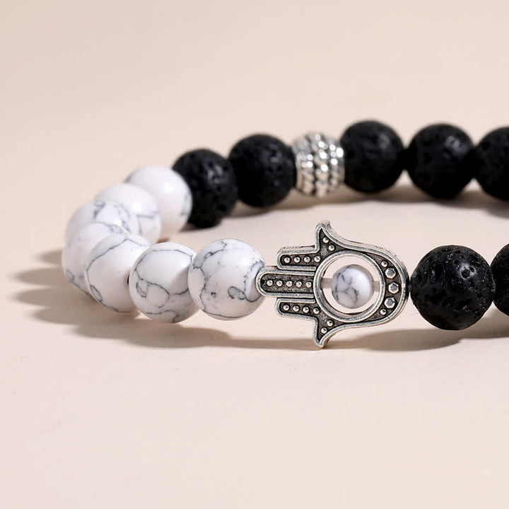 Buddha Stones Lava Rock Hamsa Palm Protection Handcrafted Round Bracelet - image 16