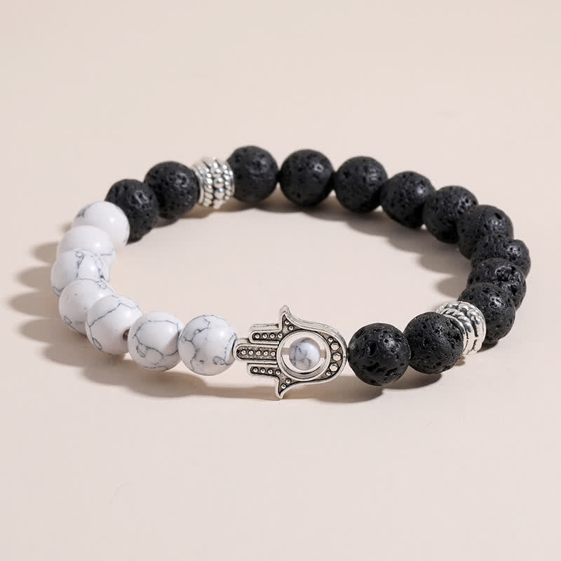 Buddha Stones Lava Rock Hamsa Palm Protection Handcrafted Round Bracelet - image 0