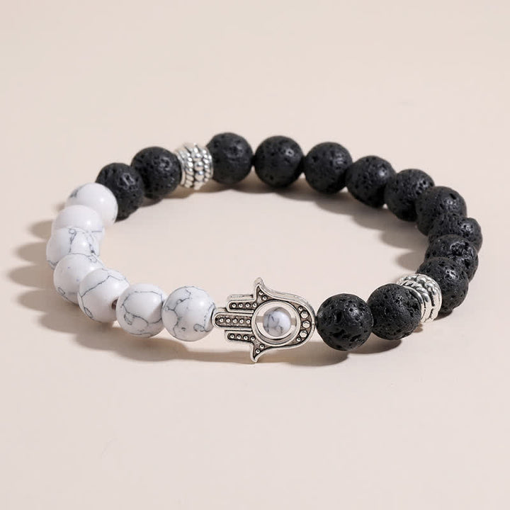 Buddha Stones Lava Rock Hamsa Palm Protection Handcrafted Round Bracelet - image 0
