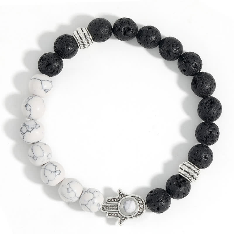 Buddha Stones Lava Rock Hamsa Palm Protection Handcrafted Round Bracelet - image 14