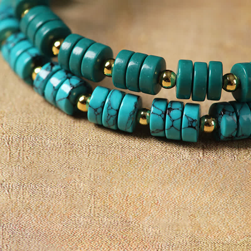 Buddha Stones Turquoise Communication Handcrafted New Chinese Disc Bead Bracelet - image 8
