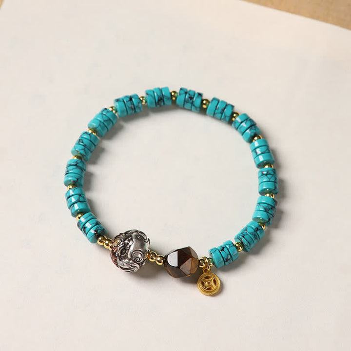 Buddha Stones Turquoise Communication Handcrafted New Chinese Disc Bead Bracelet - image 3