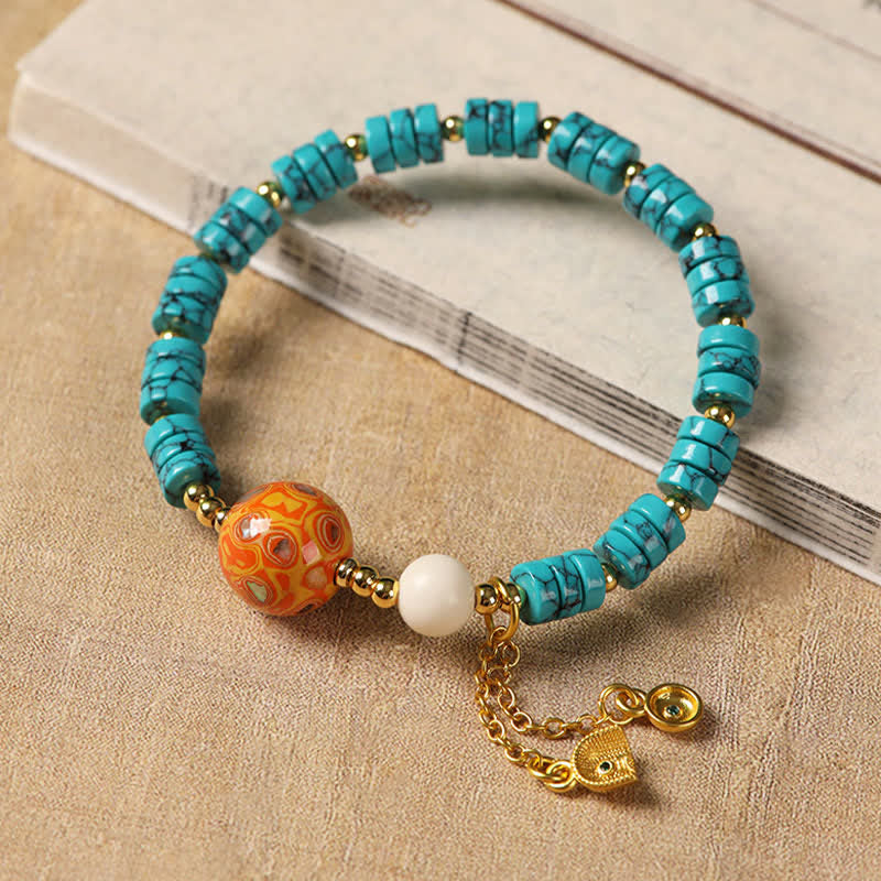 Buddha Stones Turquoise Communication Handcrafted New Chinese Disc Bead Bracelet - image 4