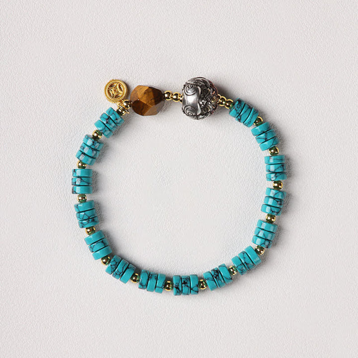 Buddha Stones Turquoise Communication Handcrafted New Chinese Disc Bead Bracelet - Style 1 - Blue Turquoise - Turquoise(Purification ♥ Serenity) - image 1